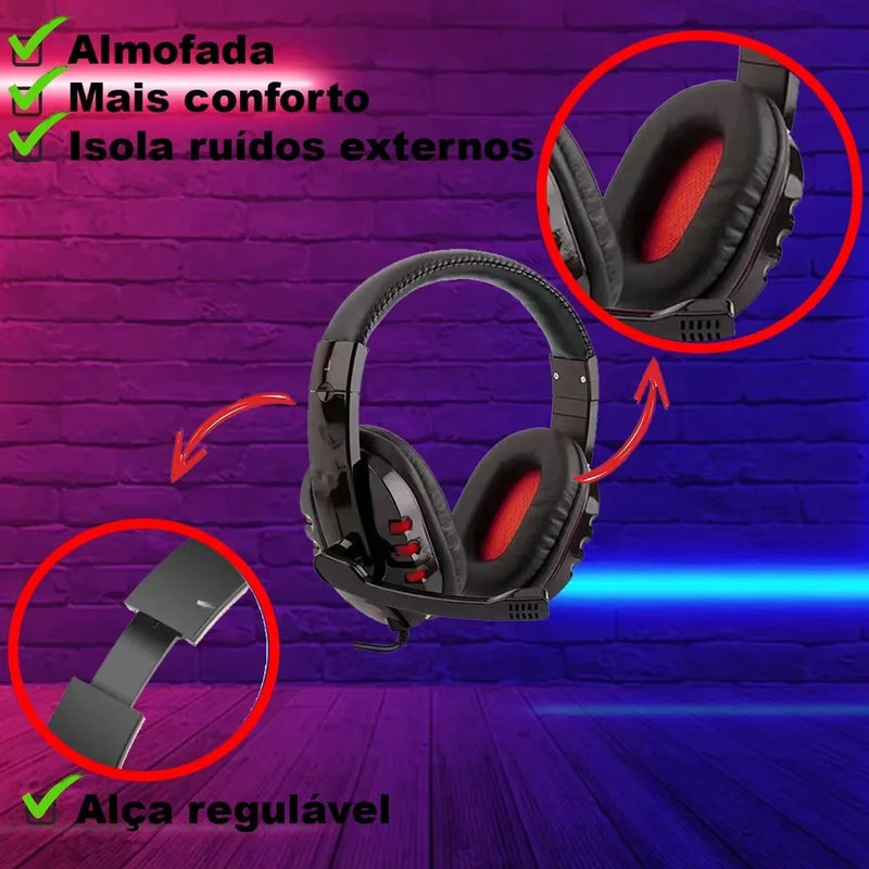Headset Gamer Estéreo com Microfone e Conexão 3,5mm
