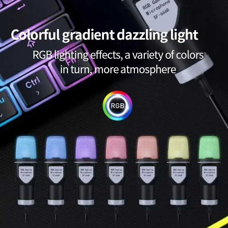 Microfone Condensador com Fio -RGB, cardioide para jogos, podcast e Streaming